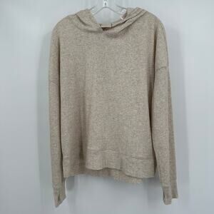 Freely Womens Hooded Top Size L Textured Ribbed Beige Soft Minimalist Neutral